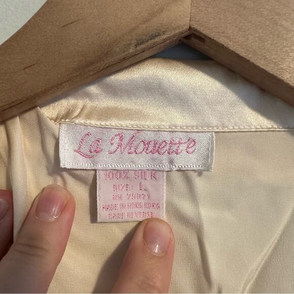 Vintage La Mouette Cream Silk Button Front Long Sleeve Blouse Top Large - Picture 7 of 8